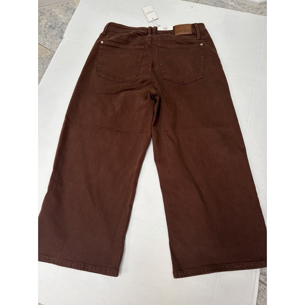 Judy Blue NWT Mid-Rise Brown Utility Pocket Wide Leg Crop Jeans Size 14W #881017 - Picture 6 of 6